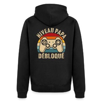 Papa niveau débloqué rétro t shirt père gamer geek - Veste à capuche bio Premium Unisexe - noir - Dos - Nico (187cm)
