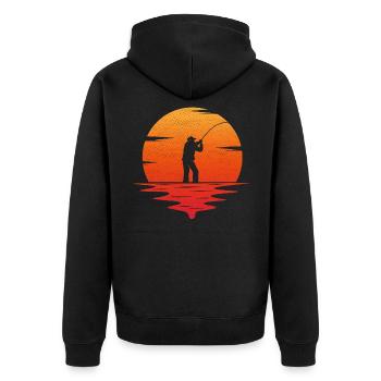 Retro Vintage Angeln T-Shirt Fischer Geschenk - Unisex Premium Bio Zip Hoodie - Schwarz - Hinten - Nico (187cm)