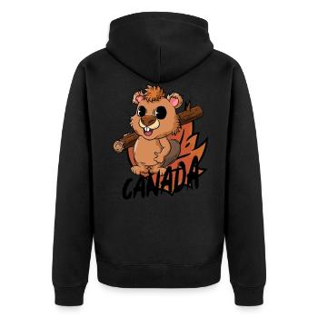 Kanada Biber - Unisex Premium Bio Zip Hoodie - Schwarz - Hinten - Nico (187cm)