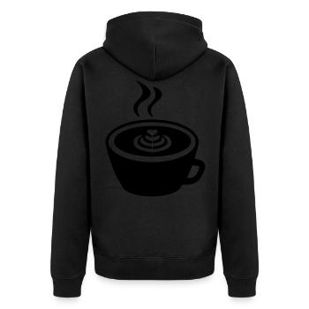 Kaffee Icon - Unisex Premium Bio Zip Hoodie - Schwarz - Hinten - Nico (187cm)