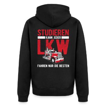 LKW Fahrer Studieren Kann Jeder LKW Fahren Nur Die - Unisex Premium Bio Zip Hoodie - Schwarz - Hinten - Nico (187cm)