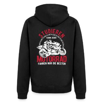 Studieren Kann Jeder Motorrad Fahren Nur Die Beste - Unisex Premium Bio Zip Hoodie - Schwarz - Hinten - Nico (187cm)