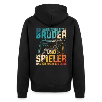 Gaming Bruder Schwester Gamer Zocker Geburtstag Ge - Unisex Premium Bio Zip Hoodie - Schwarz - Hinten - Nico (187cm)