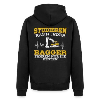 Studieren kann Jeder Bagger fahren nur die Besten - Unisex Premium Bio Zip Hoodie - Schwarz - Hinten - Nico (187cm)
