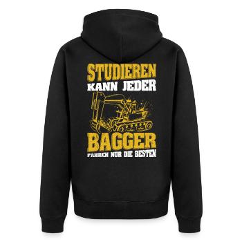 Studieren kann Jeder - Bagger fahren nur die Beste - Unisex Premium Bio Zip Hoodie - Schwarz - Hinten - Nico (187cm)