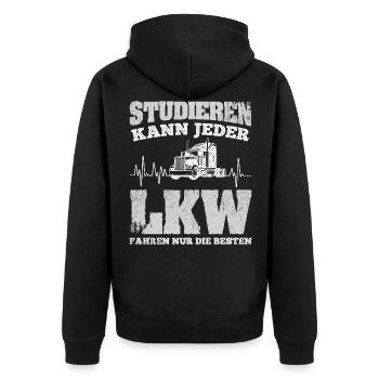 LKW Fahrer Studieren Kann Jeder LKW Fahren Nur Die - Unisex Premium Bio Zip Hoodie - Schwarz - Hinten - Nico (187cm)