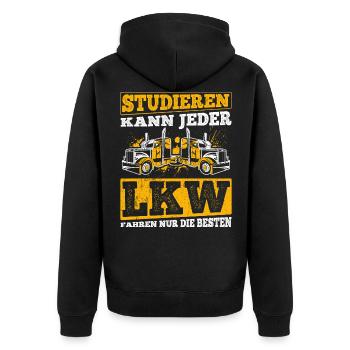 LKW Fahrer Studieren Kann Jeder LKW Fahren Nur Die - Unisex Premium Bio Zip Hoodie - Schwarz - Hinten - Nico (187cm)