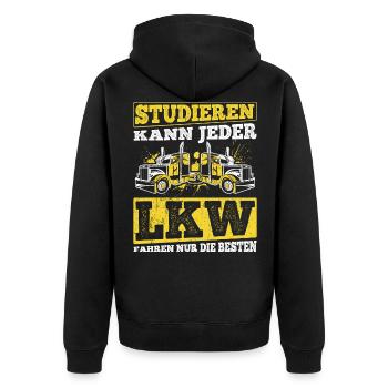 LKW Fahrer Studieren Kann Jeder LKW Fahren Nur Die - Unisex Premium Bio Zip Hoodie - Schwarz - Hinten - Nico (187cm)