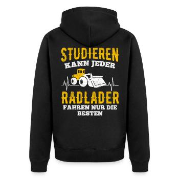 Studieren Kann Jeder Radlader fahren Nur Die Beste - Unisex Premium Bio Zip Hoodie - Schwarz - Hinten - Nico (187cm)