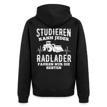 Studieren Kann Jeder Radlader fahren Nur Die Beste - Unisex Premium Bio Zip Hoodie - Schwarz - Hinten - Nico (187cm)