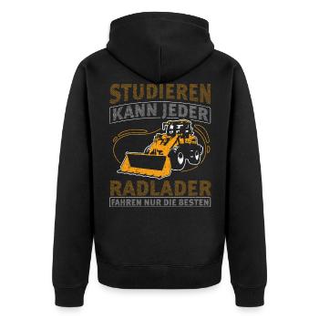 Studieren Kann Jeder Radlader fahren Nur Die Beste - Unisex Premium Bio Zip Hoodie - Schwarz - Hinten - Nico (187cm)