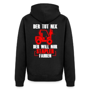 Staplerfahrer Gabelstapler Stapler Lagerist Lagera - Unisex Premium Bio Zip Hoodie - Schwarz - Hinten - Nico (187cm)