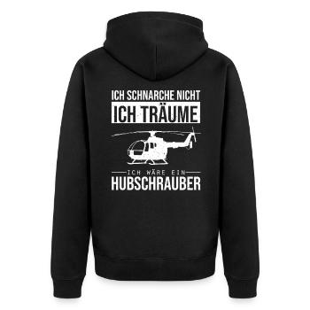 Ich schnarche nicht Ich Träume Hubschrauber Pilot - Unisex Premium Bio Zip Hoodie - Schwarz - Hinten - Nico (187cm)