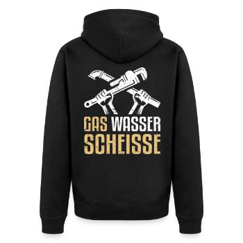 Gas Wasser Scheisse - Lustiger Klempner Spruch - Unisex Premium Bio Zip Hoodie - Schwarz - Hinten - Nico (187cm)