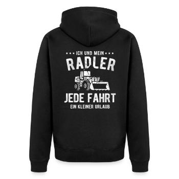 Radladerfahrer Ich und mein Radlader Geschenk - Unisex Premium Bio Zip Hoodie - Schwarz - Hinten - Nico (187cm)