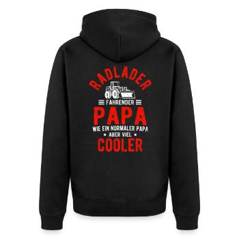 Radlader fahrender Papa wie ein Normaler Papa aber - Unisex Premium Bio Zip Hoodie - Schwarz - Hinten - Nico (187cm)