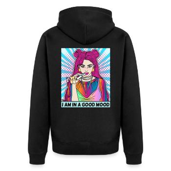POP-ART ARTWORK JOINT RAUCHEN FRAU - Unisex Premium Bio Zip Hoodie - Schwarz - Hinten - Nico (187cm)