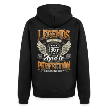 Né en 1967 Legends Vintage Anniversaire - Veste à capuche bio Premium Unisexe - noir - Dos - Nico (187cm)