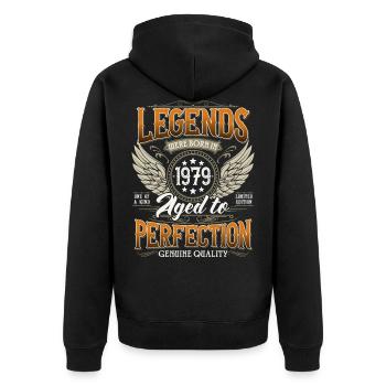 Né en 1979 Legends Vintage Anniversaire - Veste à capuche bio Premium Unisexe - noir - Dos - Nico (187cm)