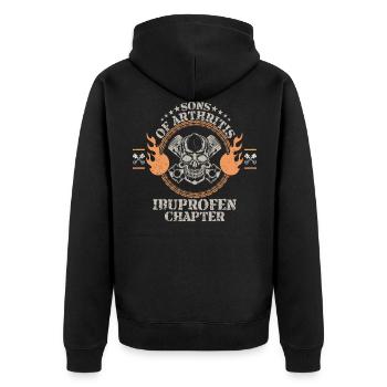 Sons mit Arthritis Ibuprofen Motorradfahrer - Unisex Premium Bio Zip Hoodie - Schwarz - Hinten - Nico (187cm)