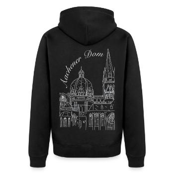 Cathédrale d’Aix-la-Chapelle en Allemagne, dessinée à la main - Veste à capuche bio Premium Unisexe - noir - Dos - Nico (187cm)