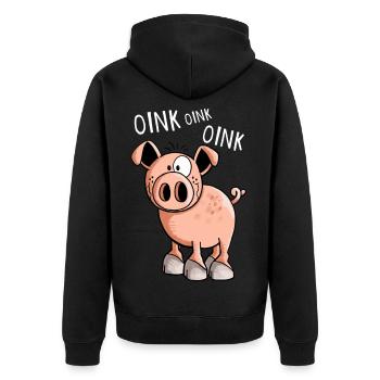 Kleines Oink Schwein - Comic - Schweine - Tiere - Unisex Premium Bio Zip Hoodie - Schwarz - Hinten - Nico (187cm)