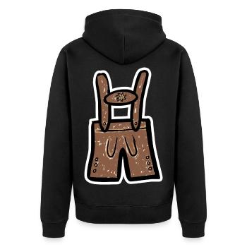 Lederhose - Farbige Zeichnung - Unisex Premium Bio Zip Hoodie - Schwarz - Hinten - Nico (187cm)