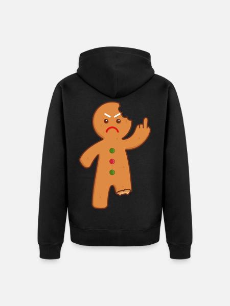 Lebkuchenmann Stinkefinger Mittelfinger - Unisex Premium Bio Zip Hoodie - Schwarz