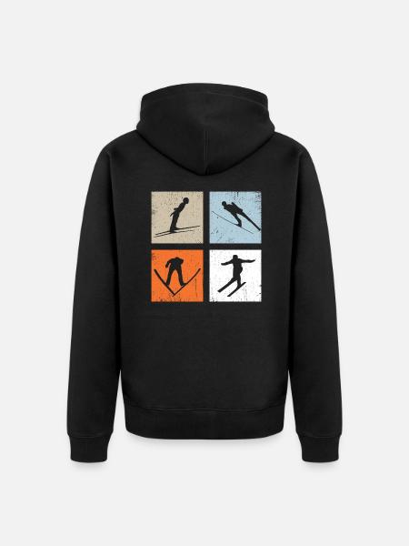 Skoki narciarskie Vintage sporty zimowe - Ekologiczna rozpinana bluza z kapturem Premium unisex - czarny