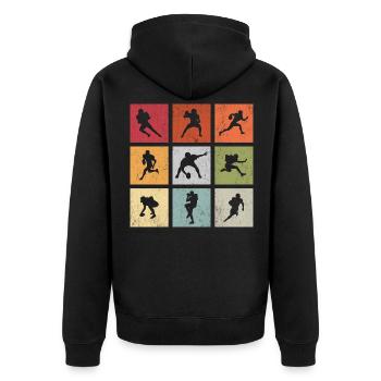 American Football Vintage USA America Football Ges - Unisex Premium Bio Zip Hoodie - Schwarz - Hinten - Nico (187cm)