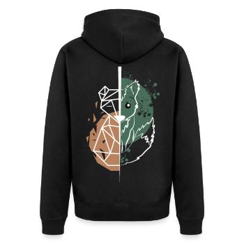 Fox vs Origami weiße Zeichnung - Unisex Premium Bio Zip Hoodie - Schwarz - Hinten - Nico (187cm)