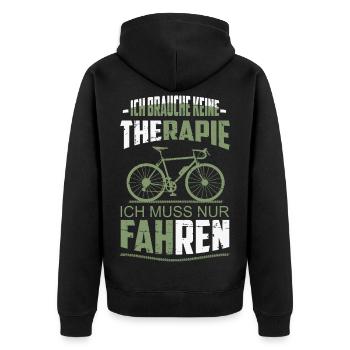 Ich brauche keine Therapie - Unisex Premium Bio Zip Hoodie - Schwarz - Hinten - Nico (187cm)