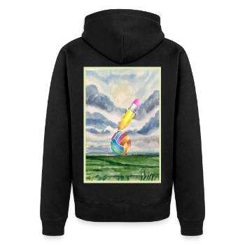Aquarell Landschaft mit Ball - Unisex Premium Bio Zip Hoodie - Schwarz - Hinten - Nico (187cm)