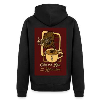 Kaffee und Musik ist Entspannung - Unisex Premium Bio Zip Hoodie - Schwarz - Hinten - Nico (187cm)