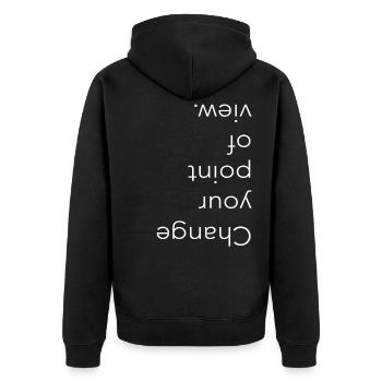 Change your point of view, Typography - Unisex Premium Bio Zip Hoodie - Schwarz - Hinten - Nico (187cm)