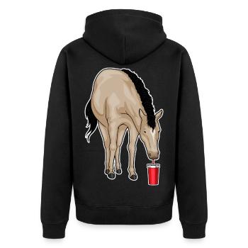 Pferd Becher to go - Unisex Premium Bio Zip Hoodie - Schwarz - Hinten - Nico (187cm)