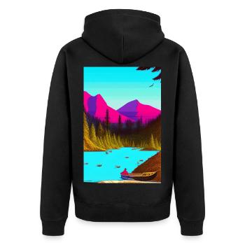 Landscape with lake, boat and mountains - Unisex Premium Organic Zip Hoodie - black - Back - Nico (187cm)