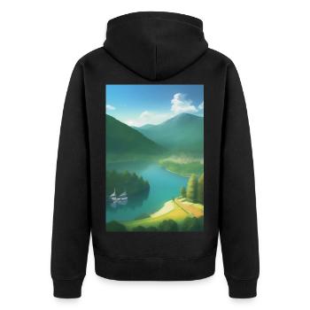 Landscape with lake, boat and mountains - Unisex Premium Organic Zip Hoodie - black - Back - Nico (187cm)