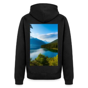 Landscape with lake and mountains - Unisex Premium Organic Zip Hoodie - black - Back - Nico (187cm)