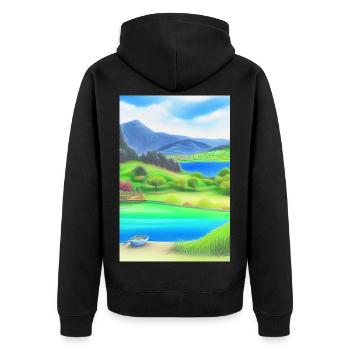 Landscape with lake, boat and mountains - Unisex Premium Organic Zip Hoodie - black - Back - Nico (187cm)
