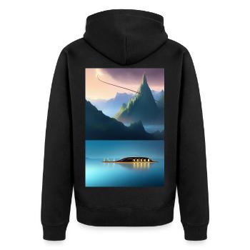 Landscape with lake, boat and mountains - Unisex Premium Organic Zip Hoodie - black - Back - Nico (187cm)