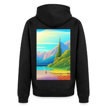 Landscape with lake, boat and mountains - Unisex Premium Organic Zip Hoodie - black - Back - Nico (187cm)