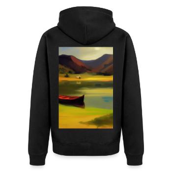 Landscape with lake, boat and mountains - Unisex Premium Organic Zip Hoodie - black - Back - Nico (187cm)