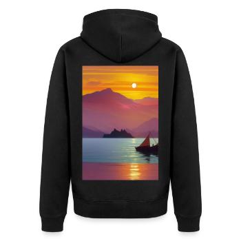 Landscape with lake, boat and mountains - Unisex Premium Organic Zip Hoodie - black - Back - Nico (187cm)