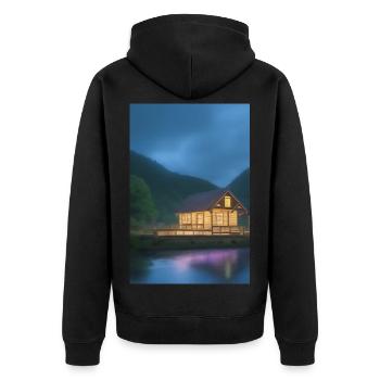 Charming lakeside cabin - Unisex Premium Organic Zip Hoodie - black - Back - Nico (187cm)