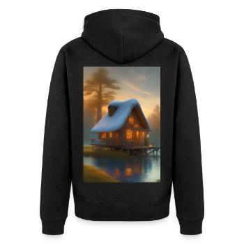 Charming lakeside cabin - Unisex Premium Organic Zip Hoodie - black - Back - Nico (187cm)