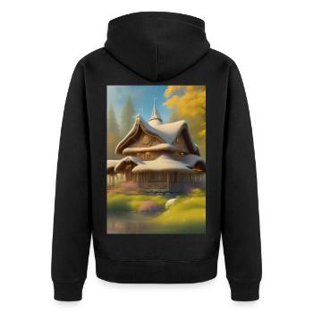 Charming Lakefront Cabin - Unisex Premium Organic Zip Hoodie - black - Back - Nico (187cm)