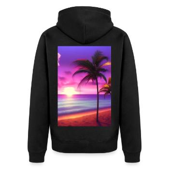 Caribbean Palm Beach - Unisex Premium Organic Zip Hoodie - black - Back - Nico (187cm)