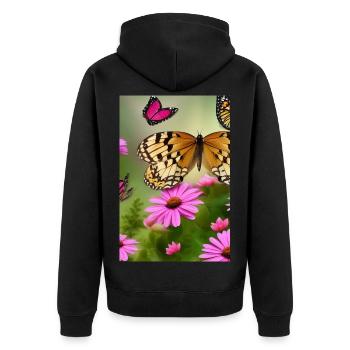 Blumen und Schmetterling - Unisex Premium Bio Zip Hoodie - Schwarz - Hinten - Nico (187cm)