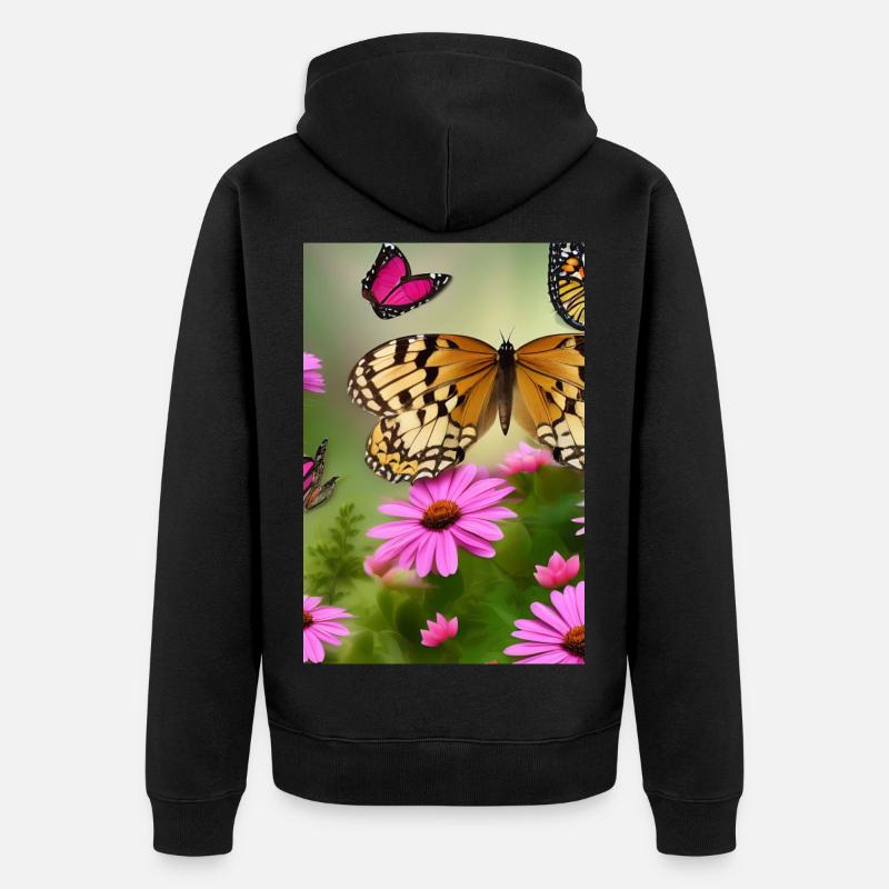 Fleurs et papillon - Veste à capuche bio Premium Unisexe - noir